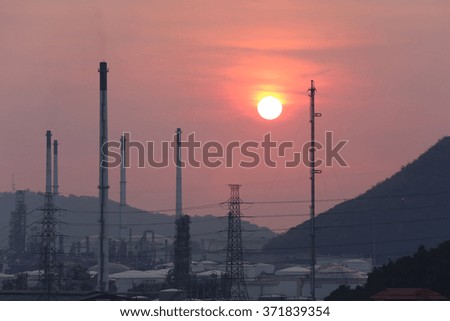 Oil refinery in the evening,photography on sunset.