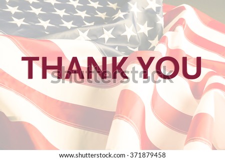 Text Thank You on American flag background