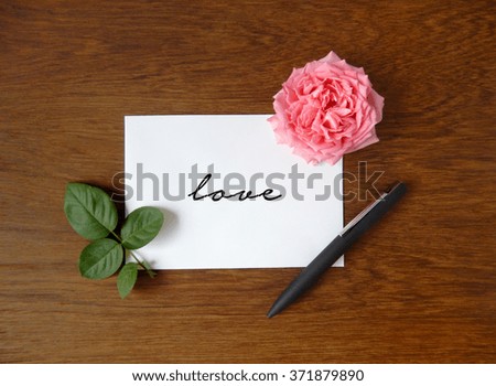 English rose blank gift card for text on fabric background