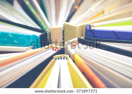 book & magazine + vintage filter for education / publishing background concept Royalty-Free Stock Photo #371897371
