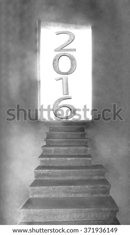 Problem solution concept with staircase leading to open door. Image or photo. Stairway to the light of heaven.