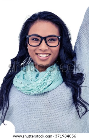 Asian woman smiling at the camera on white screen