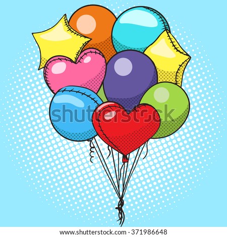 Balloons colorful pop art style vector. Comic book style imitation. Vintage retro style. Conceptual illustration
