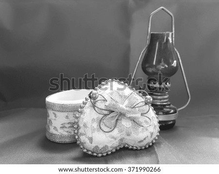 Box heart with lamp black and white backgrounds arts