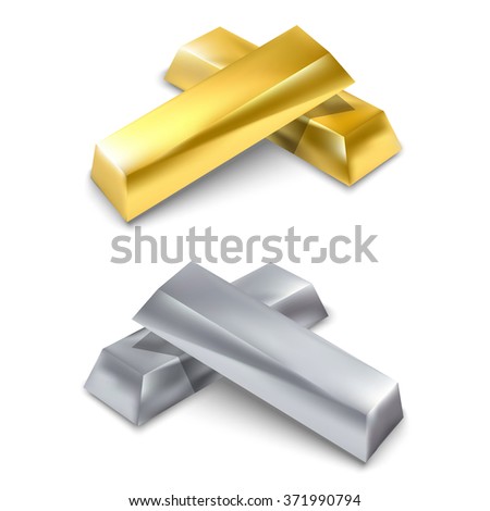 Golden and silver bars. Precious metal. Vector illustration. Isolated on white background. Royalty-Free Stock Photo #371990794