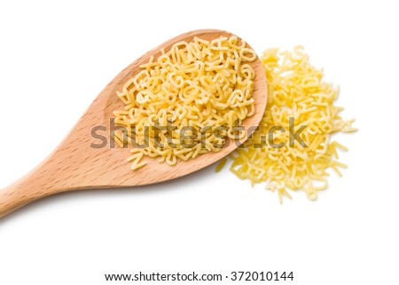 alphabet pasta in wooden spoon Royalty-Free Stock Photo #372010144