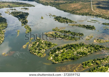 Aerial view of the Zambezi River, Africa