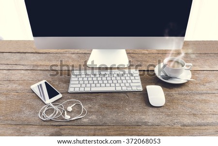 Office equipment on desktop. Workspace or background