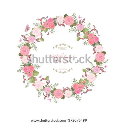 cute floral wreath with lovely roses for your design