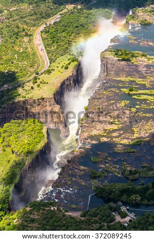 Aerial panorama of the Victoria Falls, Zambia and Zimbabwe. UNESCO World Heritage