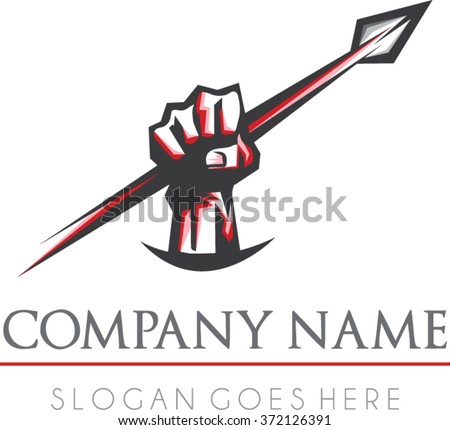 Spartan rise logo vector | Flat spartan warrior gym fitness company logo vector | Spear rise logo vector  Royalty-Free Stock Photo #372126391