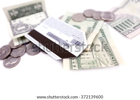 Scratch for pin. American cash and coins isolated on white
