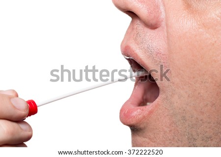 Man use a DNA test tube and cotton swab, wipe test Royalty-Free Stock Photo #372222520