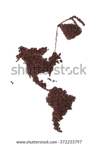Map of North and South America Made of Coffee Beans with Pot