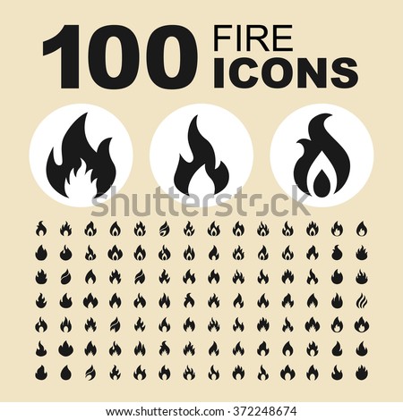 Fire and flame icons. Bonfire pictogram. Burn vector graphic. Ignite design collection.