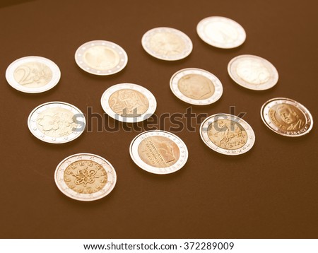  Background of Euro coins money (European currency) vintage
