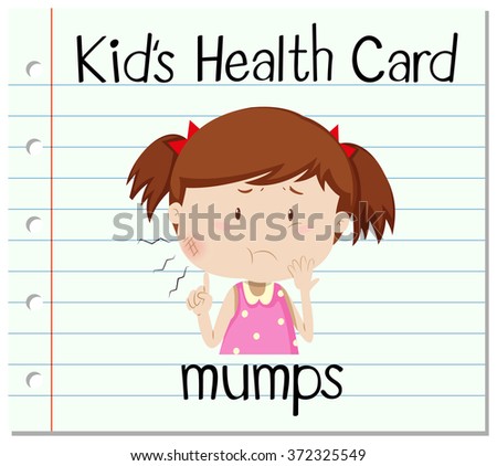 Health flashcard with girl and mumps illustration