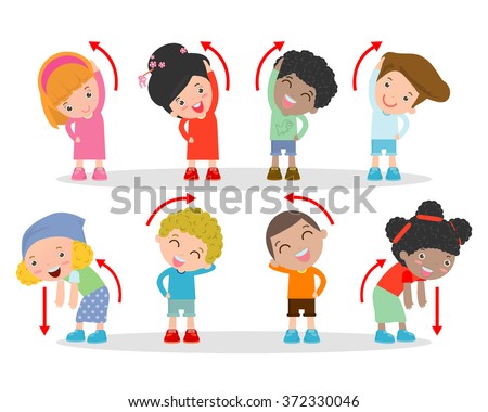 Illustration of Kids Exercising, Kids exercising ,child exercising , happy Kids Exercising, Vector Illustration.