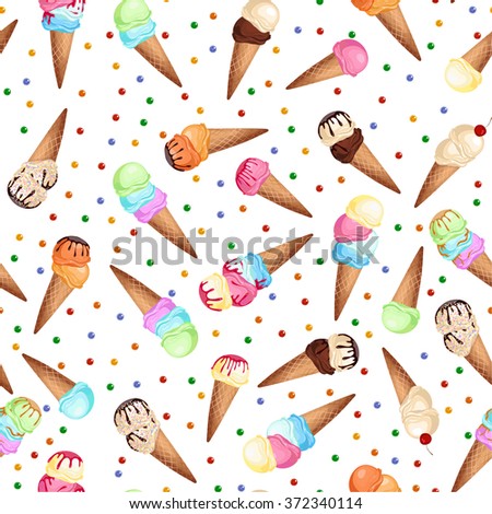 Ice cream cones seamless pattern background