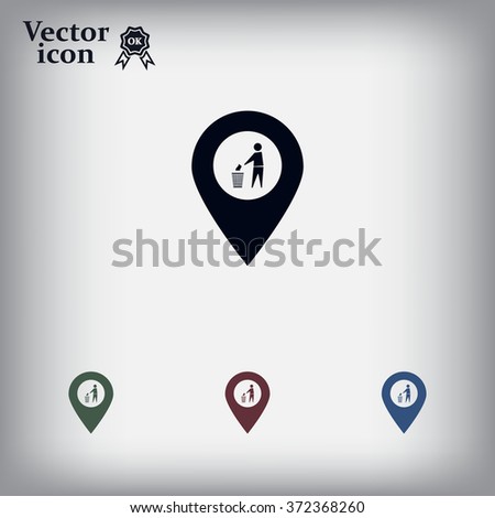 Vector : map pointer icon with trash  