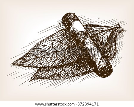 Tobacco leaves and cigar sketch style vector illustration. Old engraving imitation. Tobacco leaves and cigar hand drawn sketch imitation