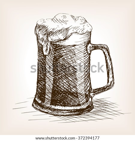 Beer mug sketch style vector illustration. Old engraving imitation. Beer cup hand drawn sketch imitation