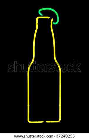 Beer bottle with lime slice neon sign isolated on black background