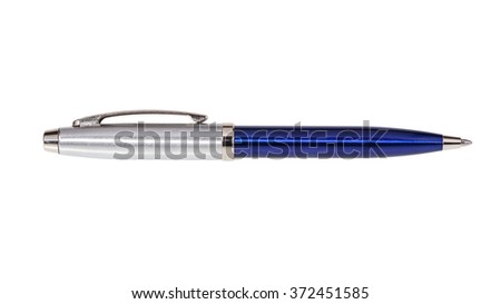 Metal blue ball point pen isolated on white background Royalty-Free Stock Photo #372451585