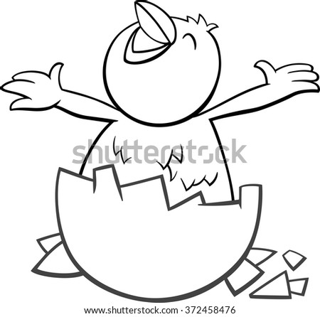 Black and White Cartoon Vector Illustration of Little Chick which was Hatched from an Egg for Coloring Book