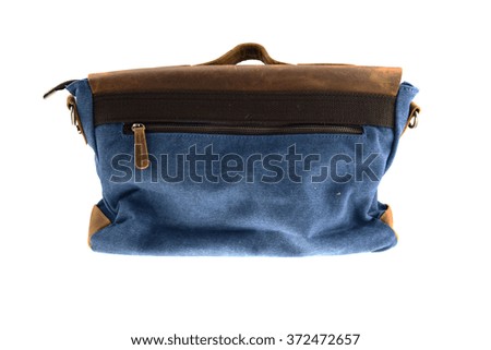 Blue Canvas and Leather Business Bag on white background (Back View)