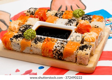 Traditional Japanese food Sushi. Closeup japanese sushi 