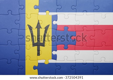 puzzle with the national flag of costa rica and barbados . concept