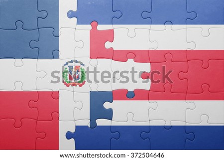 puzzle with the national flag of costa rica and dominican republic . concept
