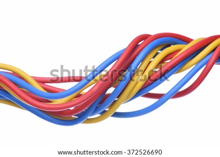 Electric cables used in electrical and computer networks isolated on white background