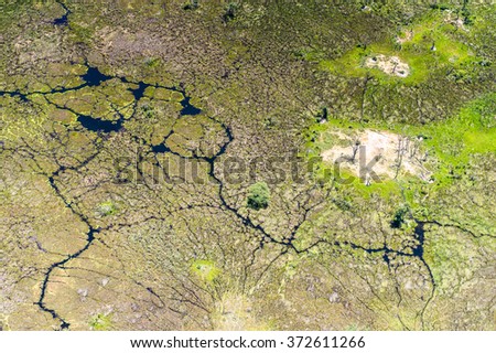 Beautiful aerial view of the Okavango Delta (Okavango Grassland), One of the  Seven Natural Wonders of Africa, Botswana