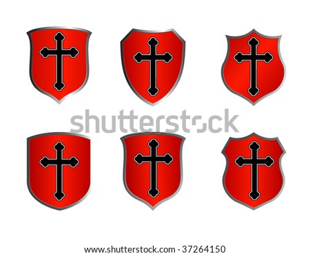set of red shields with cross