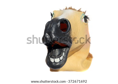 Generic Latex Horse Head Mask. Isolated on white with room for your text. Royalty-Free Stock Photo #372671692