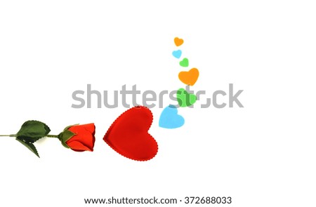Red flower with multi-color love shape isolated on white background