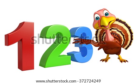 3d rendered illustration of Turkey cartoon character with 123 sign 
