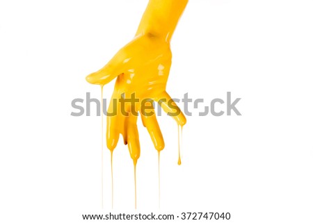 Human hands dipped in color paint, creative concept. Painted hand.