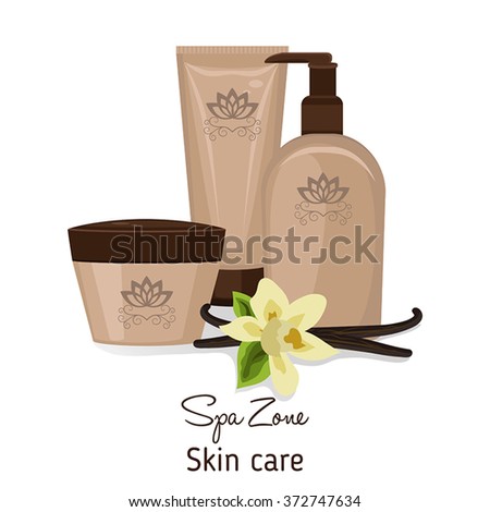 Spa theme object. Set of cosmetic containers.