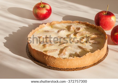 Traditional homemade Alsatian tart with apples and custard (Pie of Alsace)