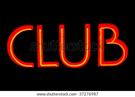 Red club neon sign isolated on black background