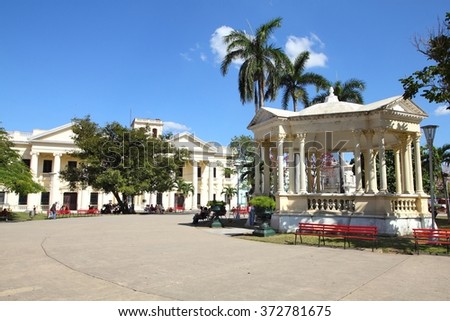 Main Square in Santa Clara, Cuba. Palm trees.