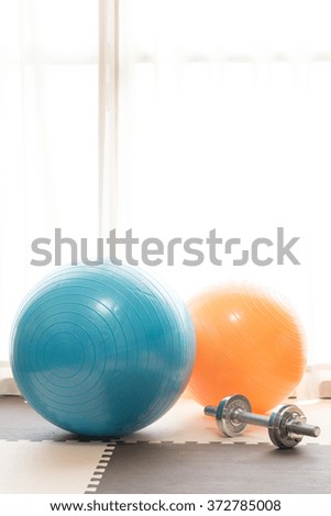 Exercise ball and dumbbell