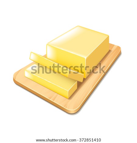Butter on cutting board isolated photo-realistic vector illustration