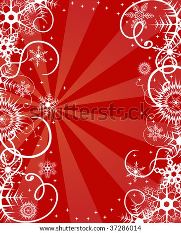 Grunge background with snowflakes in red colour. Vector illustration