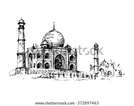 Taj Mahal, India. Vector hand drawn illustration. Royalty-Free Stock Photo #372897463