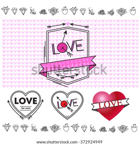 vintage labels with heart, arrow. Valentines day vector set