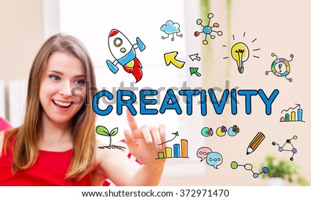 Creativity concept with young woman in her home 